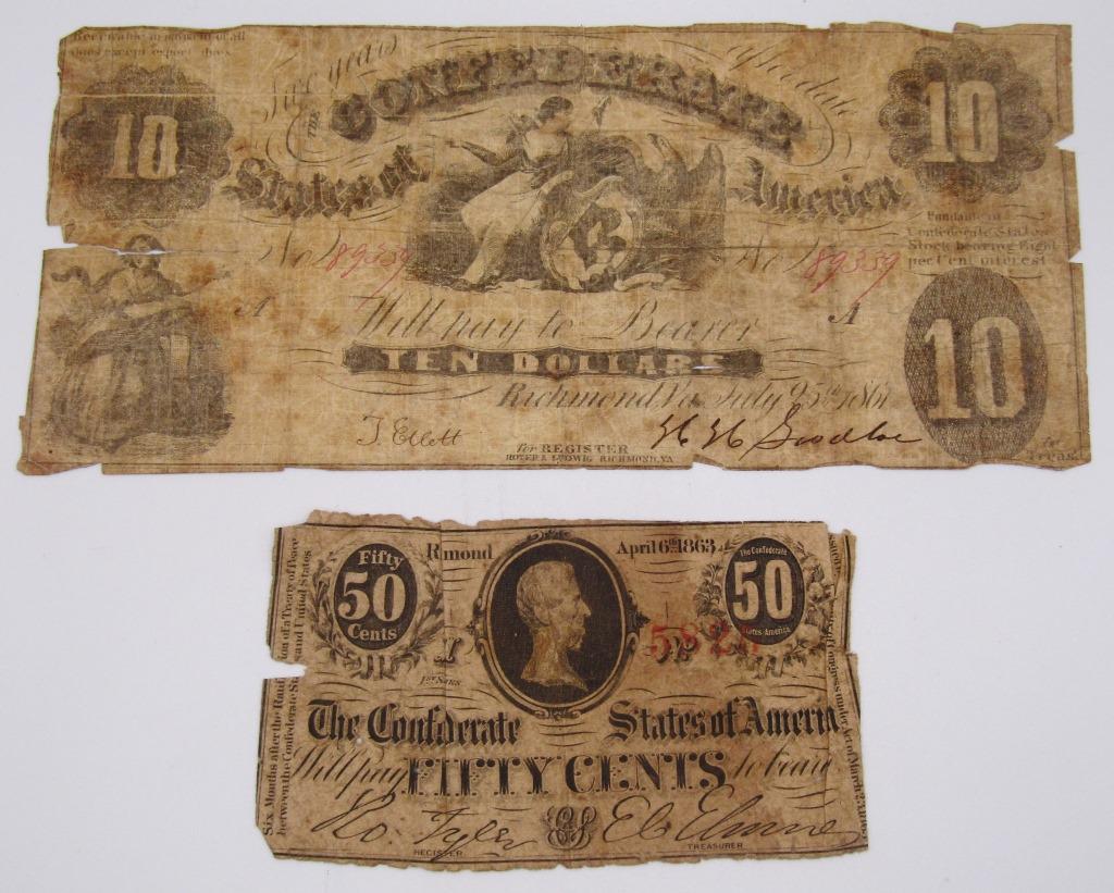 (2) CONFEDERATE NOTES 50c & $10 (1 of 2)