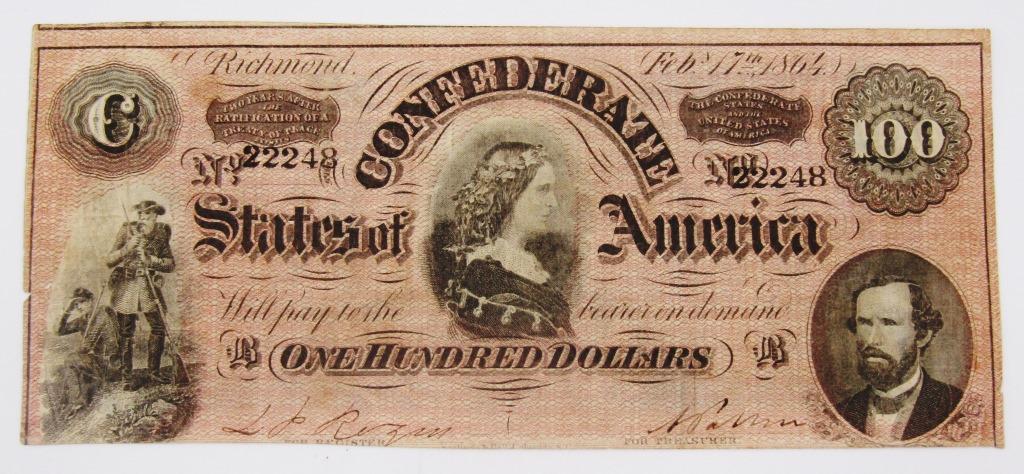 1864 $100 CONFEDERATE STATES of AMERICA (1 of 2)