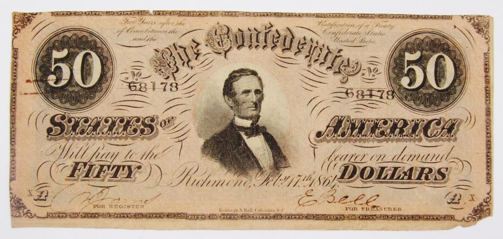 1864 $50 CONFEDERATE STATES of AMERICA (1 of 2)