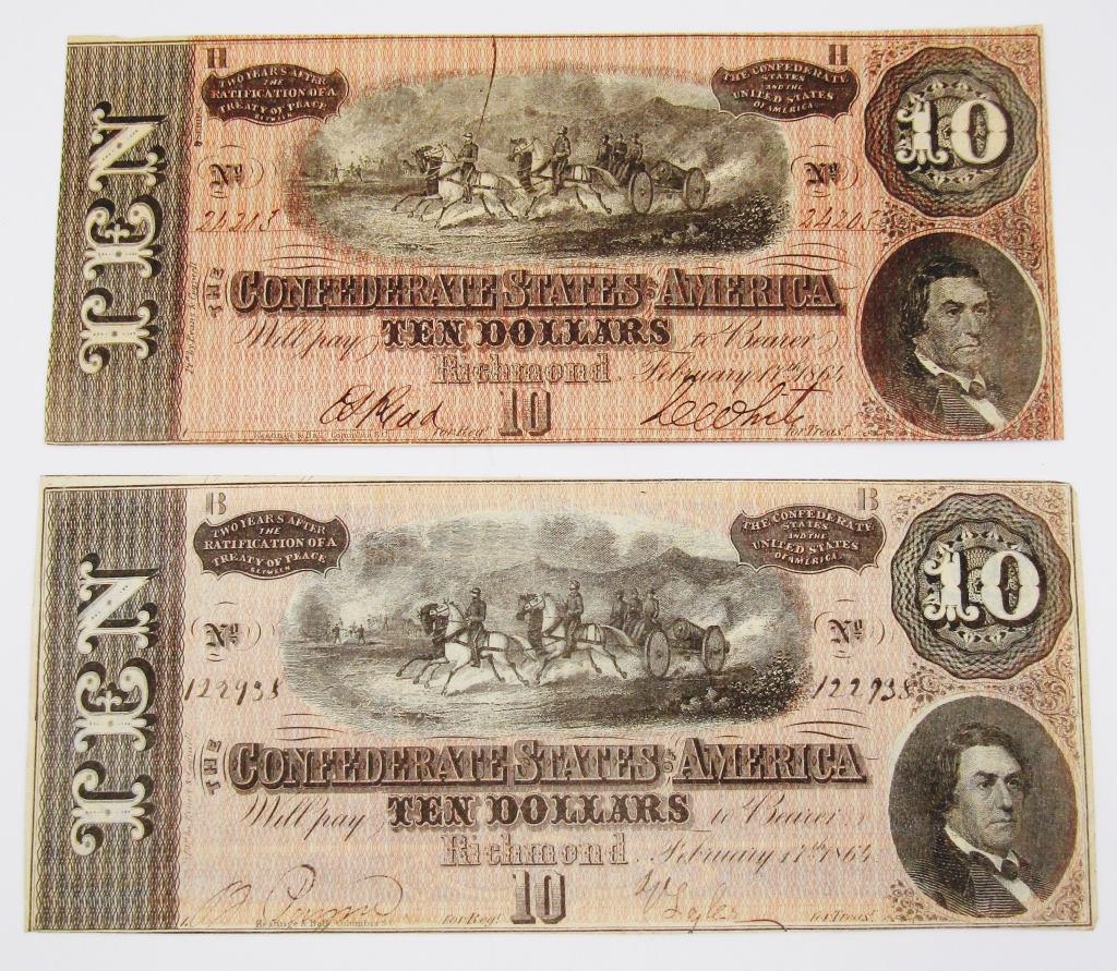 (2) 1864 $10 CONFEDERATE STATES of AM (1 of 2)