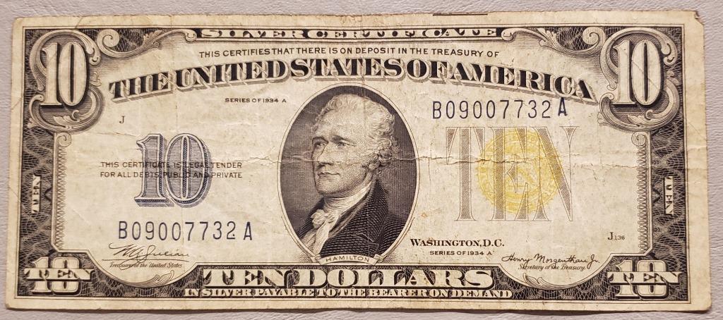 1934 $10 "NORTH AFRICA" SILVER CERT (1 of 2)