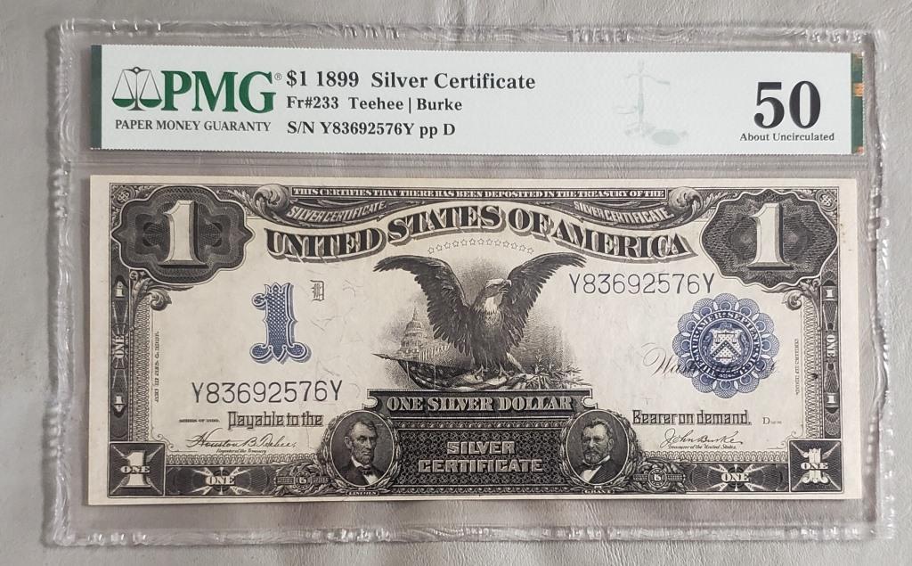 1899 $1 "BLACK EAGLE" SILVER CERT PMG 50 (1 of 2)