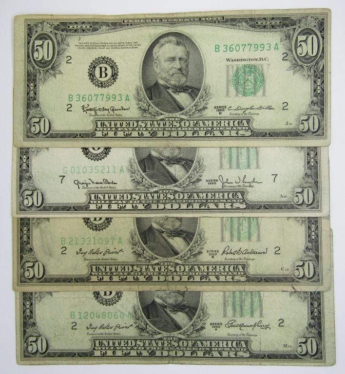 (4) 1950 $50 FEDERAL RESERVE NOTES (1 of 5)