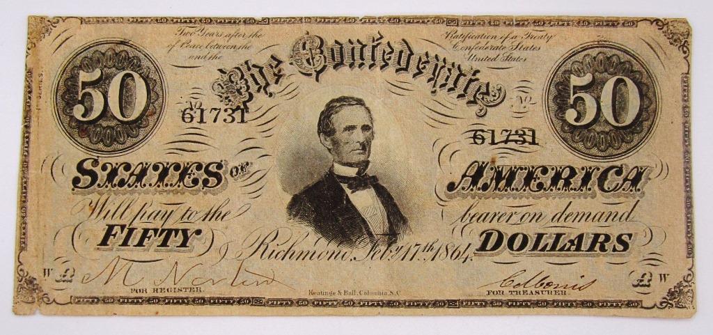 1864 $50 CONFEDERATE STATES of AMERICA (1 of 2)