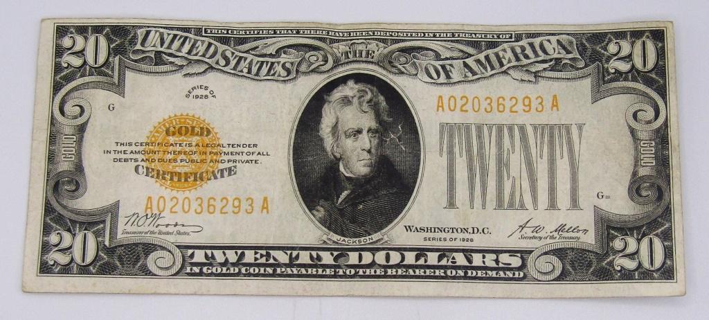 1928 $20 GOLD CERTIFICATE THE U.S. of AMERICA (1 of 2)