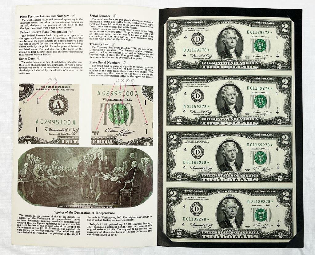 1976 $2 "STAR NOTE" UNCUT SHEET of 4 BILLS (1 of 4)