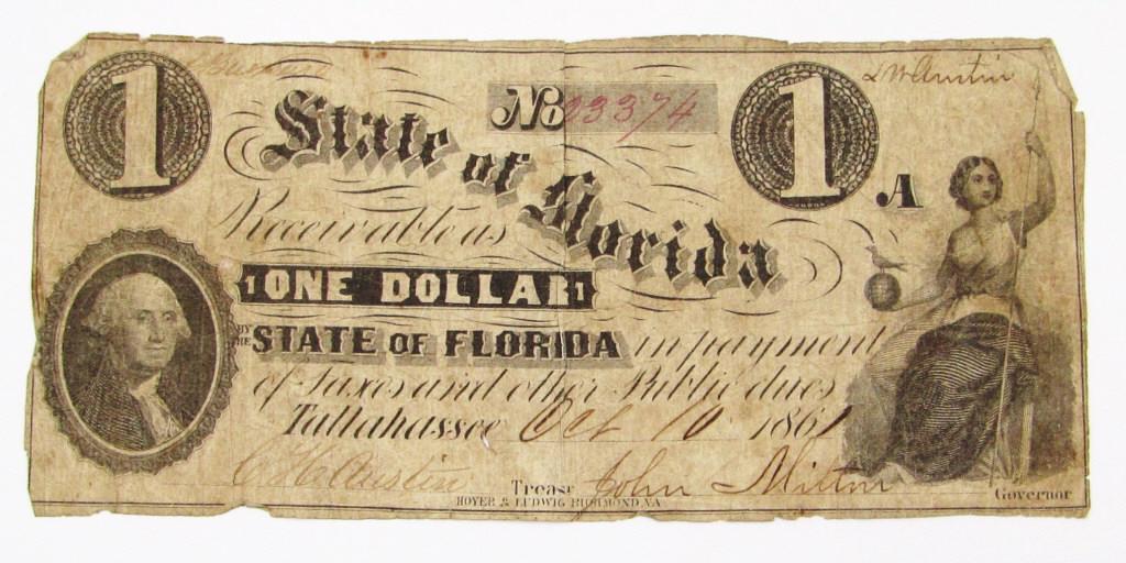 1861 $1 STATE of FLORIDA NOTE (1 of 2)