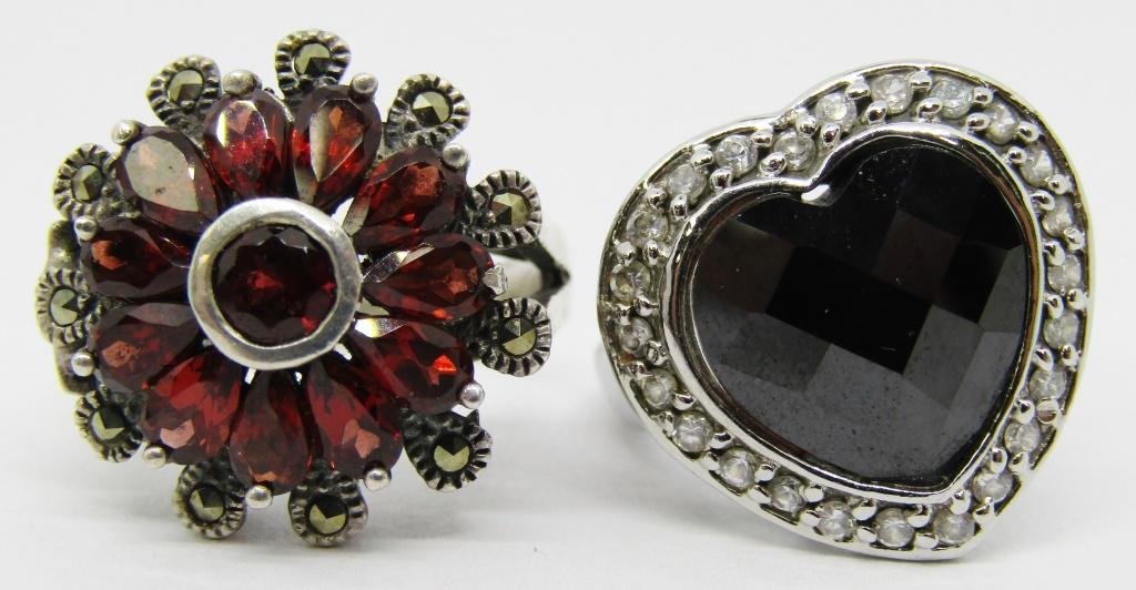 2-STERLING FASHION BLING RINGS: (1)HEART WITH (1 of 5)