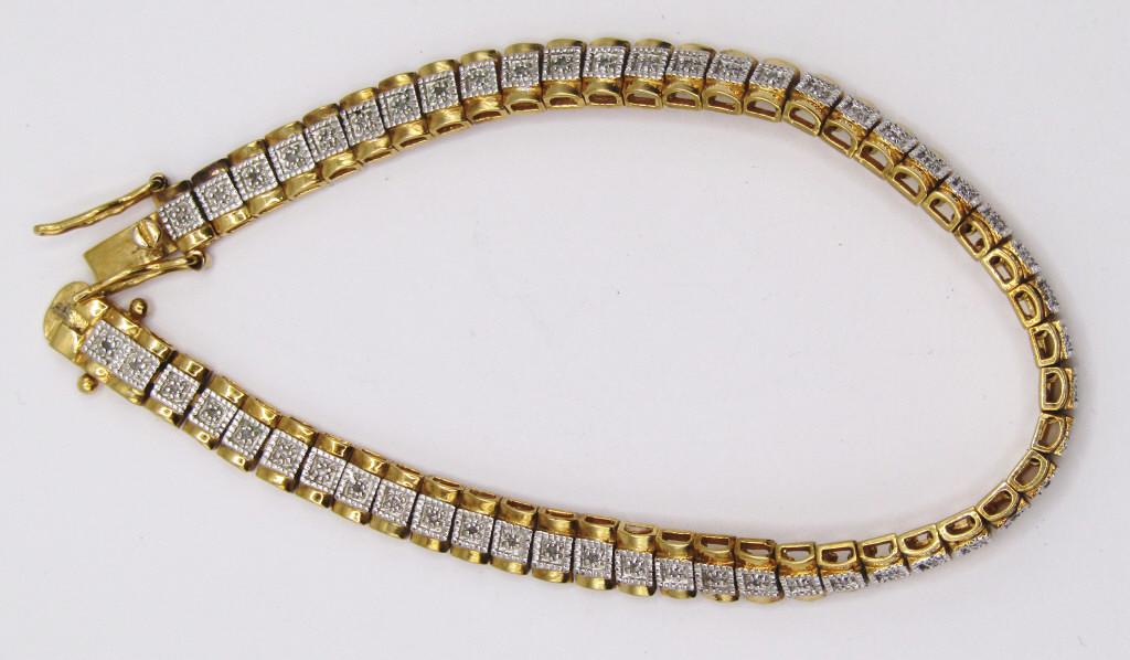 8 INCH GOLD TONED STERLING TENNIS BRACELET: WITH CZ STONES!! TOTAL 11.4 DWT