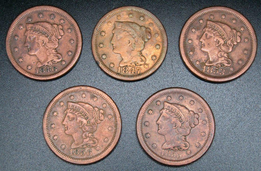 (5) LARGE CENTS 1846, 1847, 1853, 1855, 1856 (1 of 2)