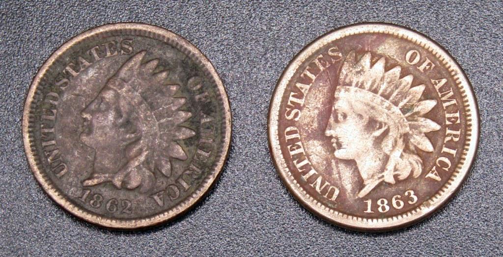 1862 & 1863 COPPER NICKEL INDIAN CENTS (1 of 2)