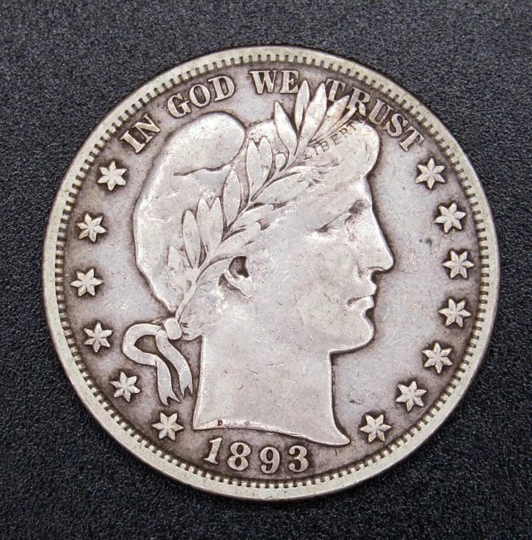 1893-O BARBER HALF DOLLAR FINE+ (1 of 2)