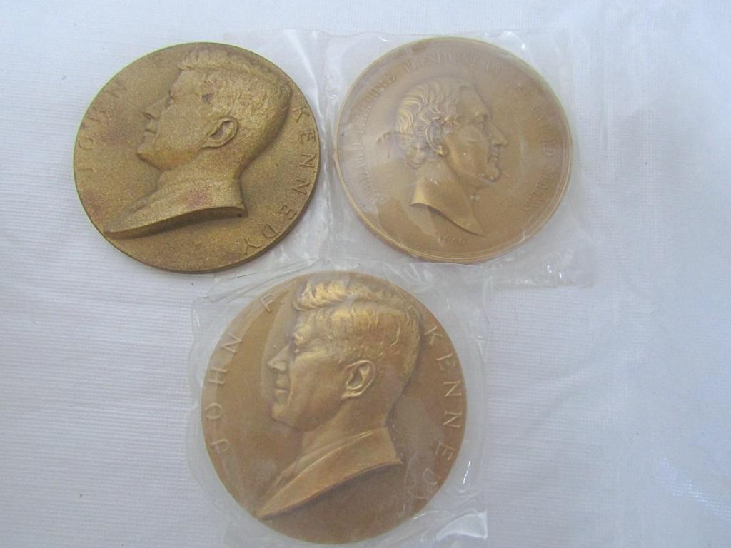 3-3 INCH PRESIDENT BRONZE MEDALS (2)INAGURATION: JOHN F KENNEDY (1)1850 MILLARD FILLMORE PRESIDENT OF THE UNITED STATES