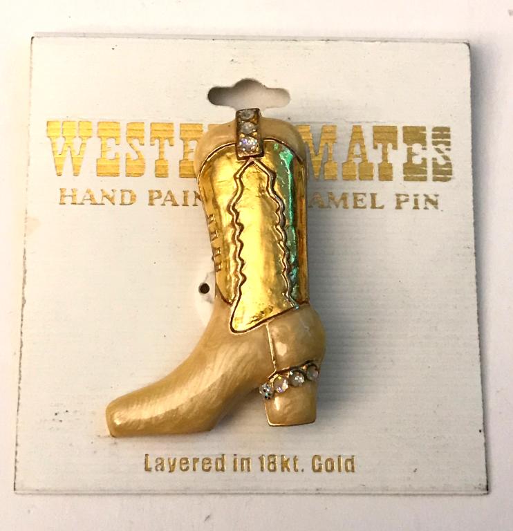 WESTERN MATE (LAYERED IN 18K GOLD) COWBOY BOOT: HAND PAINTED ENAMEL COWBOY BOOT