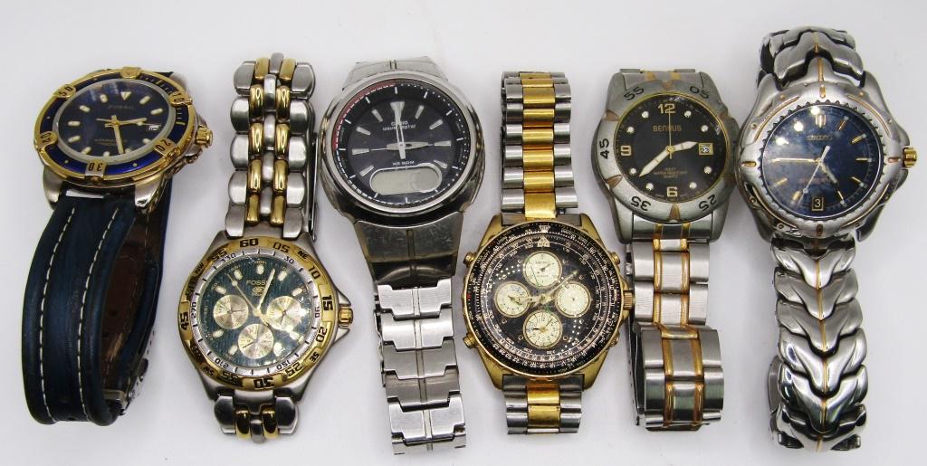 6-MEN'S CHUNKY FASHION WRISTWATCHES: (1 of 8)