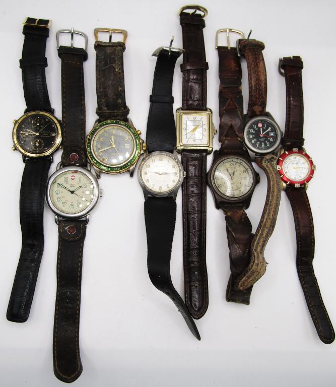8-MEN'S WRISTWATCHES ALL WITH LEATHER BANDS (1 of 3)