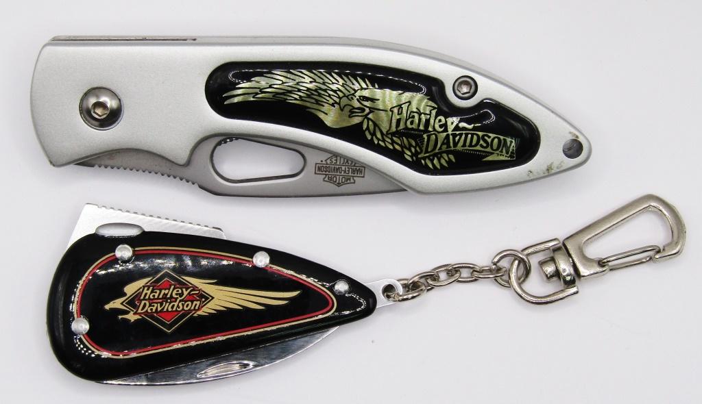HARLEY DAVIDSON KNIFE LOT - 1998 UTILITY: LIKE NEW & ENGINE SHAPED KEYCHAIN KNIFE