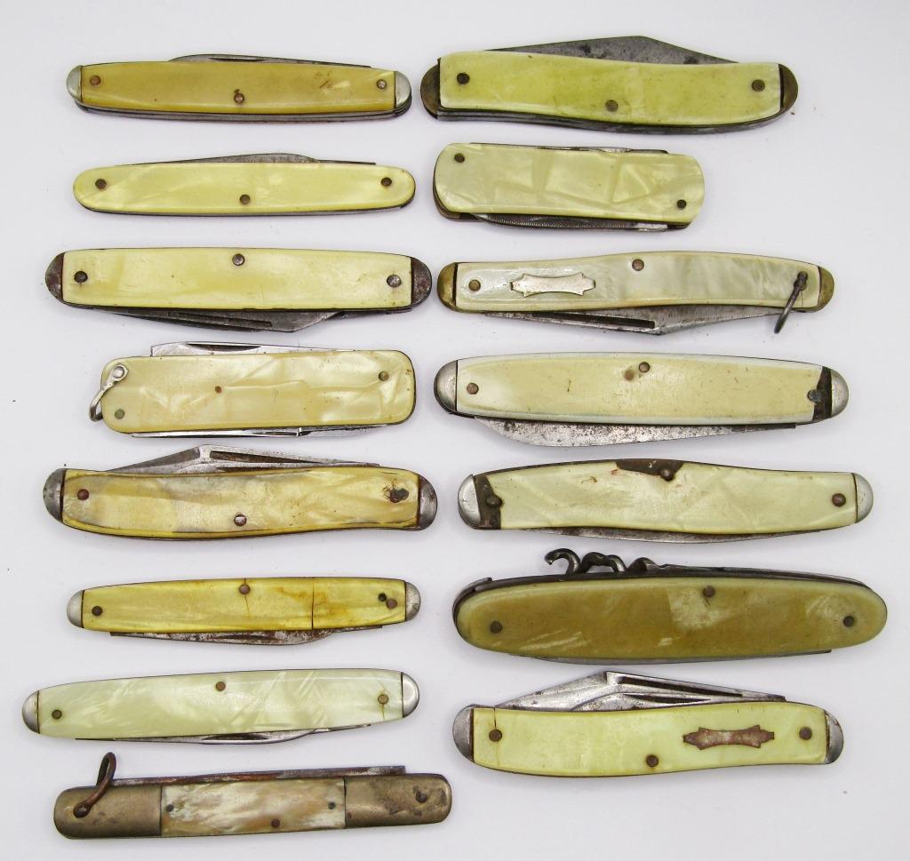 (15) VTG POCKET KNIVES with YELLOW PEARL (1 of 2)