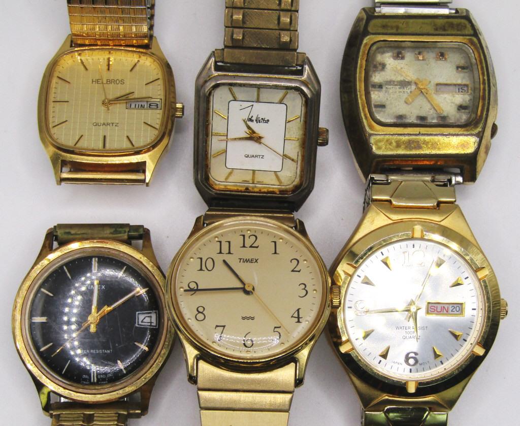 6-VINTAGE MEN'S GOLD TONED WRISTWATCHES (1 of 3)