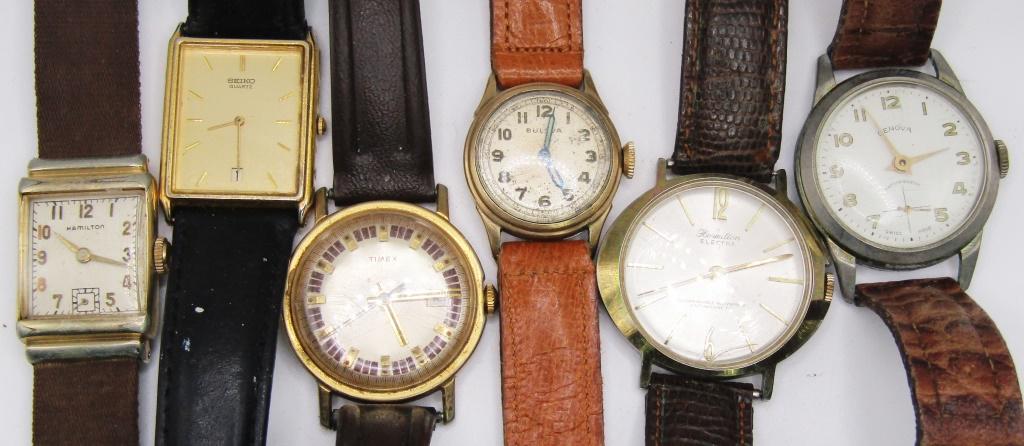 6-VTG MEN'S WRISTWATCHES WITH LEATHER BANDS (1 of 3)