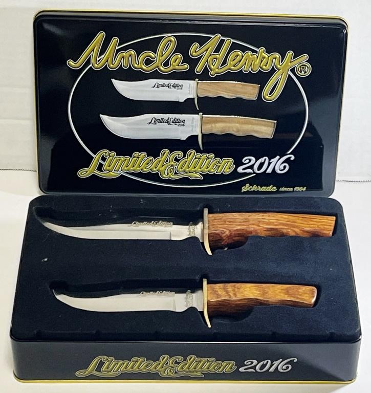 Uncle Henry Schrade 2016 Knife Set: 2 Knives Wood Handle in Limited Commemorative Tin