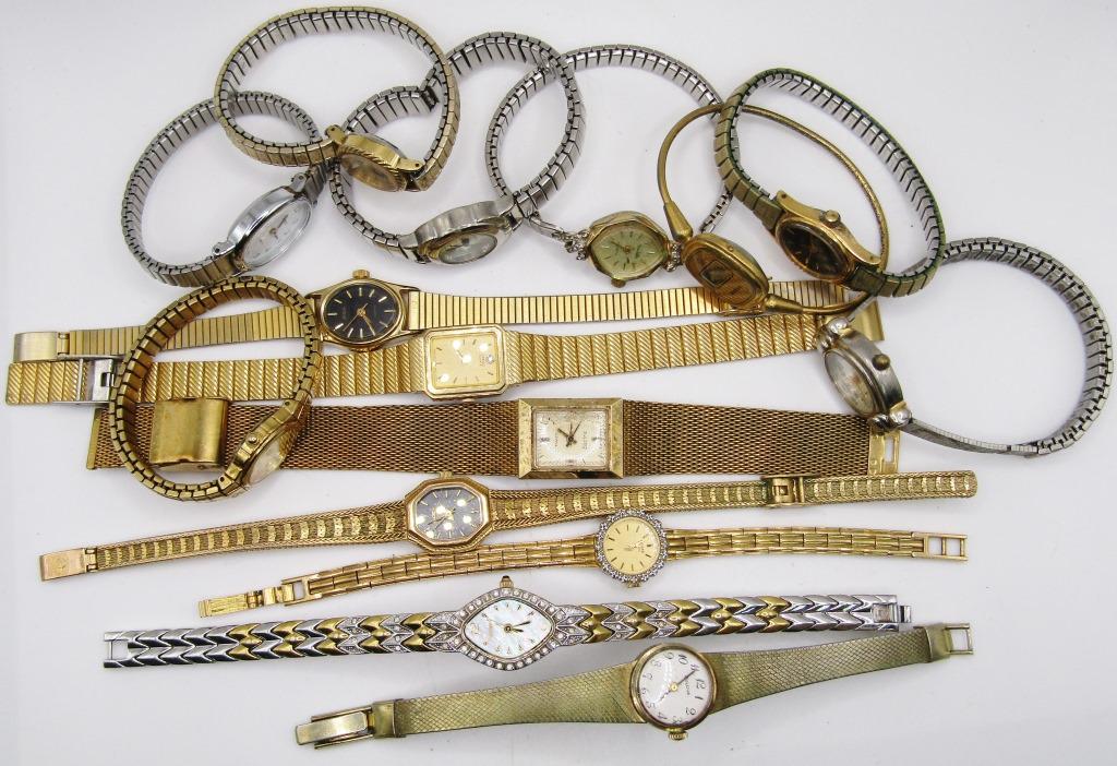 15-VINTAGE LADIES WRISTWATCHES: ARMITRON-: PULSAR-TIMEX-QUARTZ-ELGIN-CITIZEN-ACQUA-BULOV A-WATCH IT & OTHERS-ALL WATCHES UNTESTED/PARTS/REPAIR