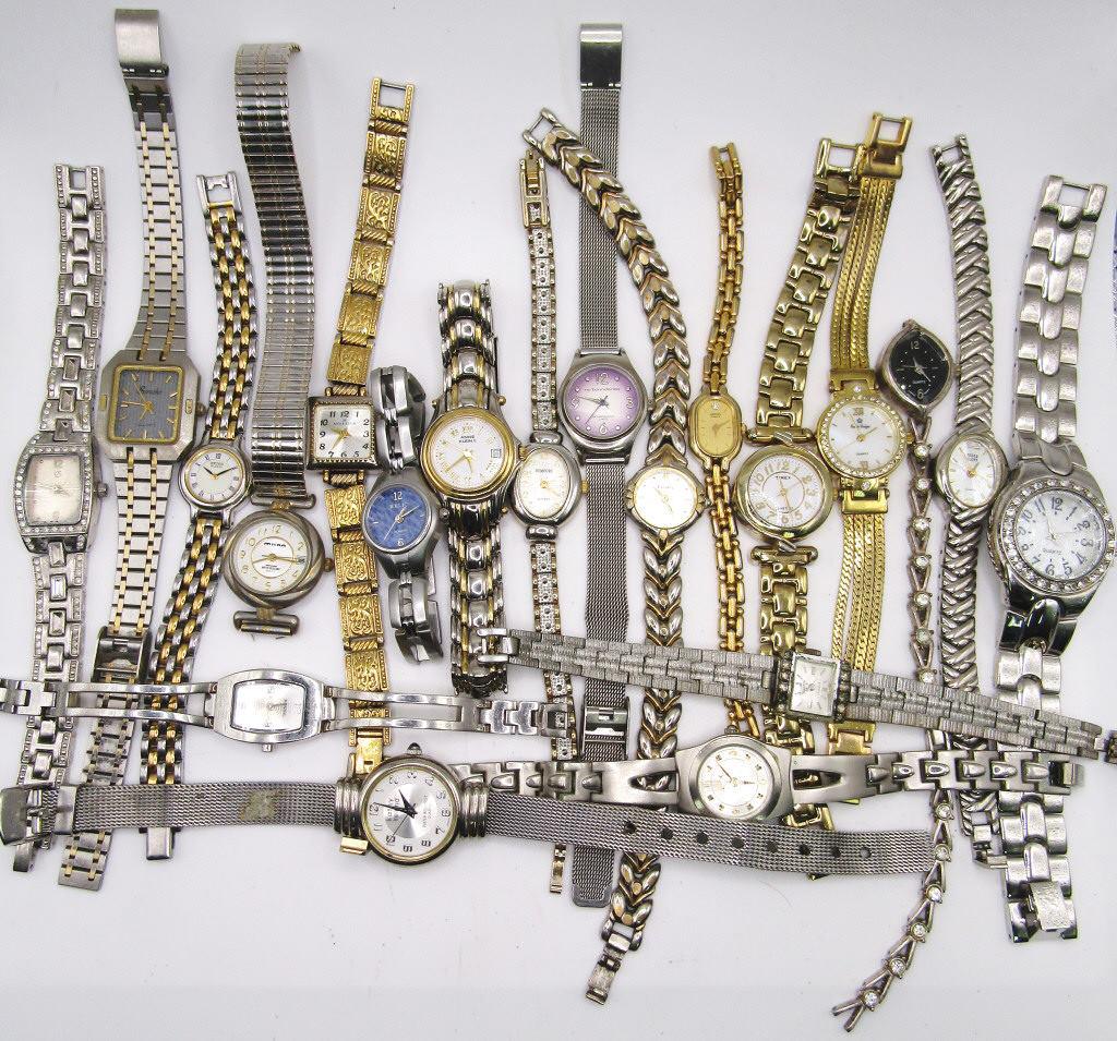 20-LADIES WRISTWATCHES: TIMEX-RELIC-SEIKO: ANNE KLEIN-ELGIN-HILTON 17 JEWELS & MORE! ALL WATCHES UNTESTED/PARTS/REPAIR
