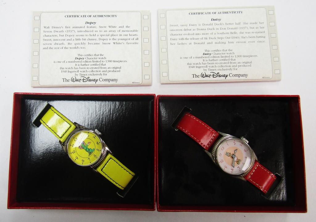 2-TIMEX LE INGERSOLL BIRTHDAY DISNEY WATCHES: 2005 VINTAGE REPRODUCTION- DAISY DUCK & DOPEY DWARF-BOTH WATCHES UNTESTED