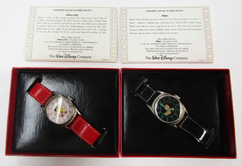 2-TIMEX LE INGERSOLL BIRTHDAY DISNEY WATCHES: 2008 VINTAGE REPRODUCTION- PINOCCHIO & PLUTO-BOTH WATCHES UNTESTED