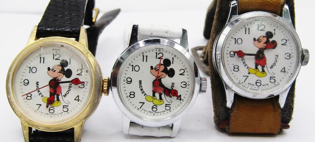 3-VINTAGE BRADLEY DISNEY MICKEY MOUSE: WRISTWATCHES-UNTESTED (1)RUNNING