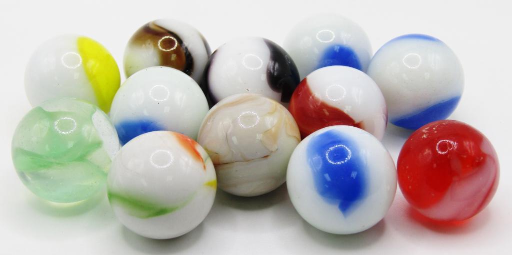 12 Vintage Shooter Marbles!: Measures at 1" inches; Variety of Colors & Types!