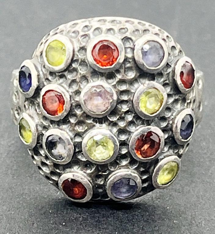 MULTI-COLORED STONE STERLING RING (1 of 5)