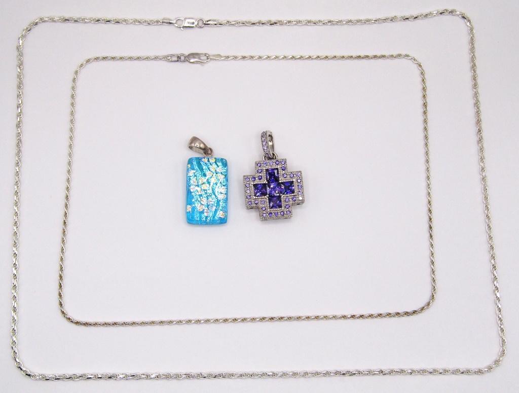 (2) STERLING PENDANTS & CHAINS (1) C. POLLACK (1 of 7)