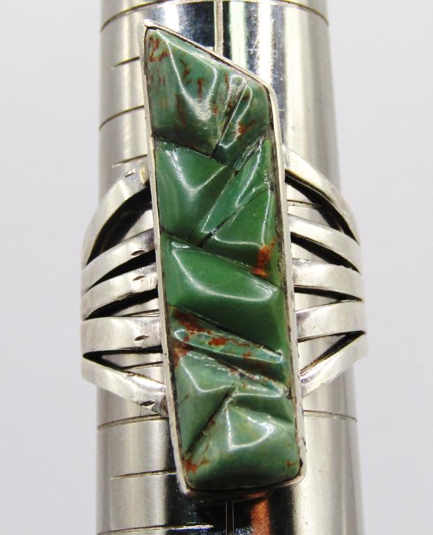 CARVED JADE STERLING RING SIZE 8.5 (1 of 3)