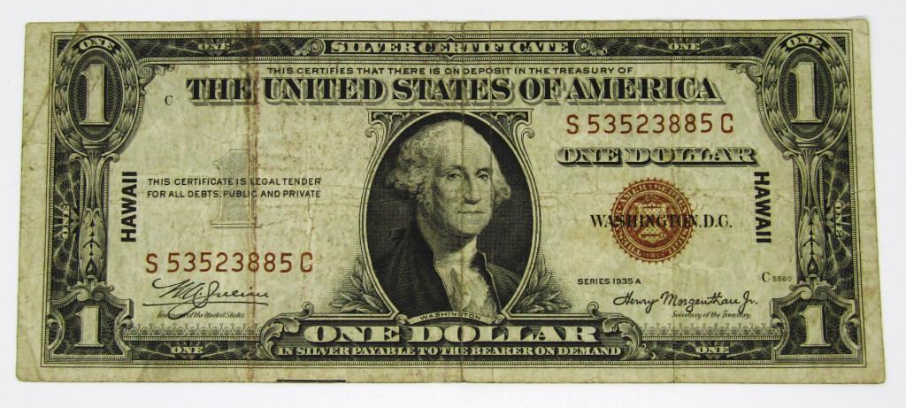 1935A $1 "HAWAII" SILVER CERTIFICATE (1 of 2)