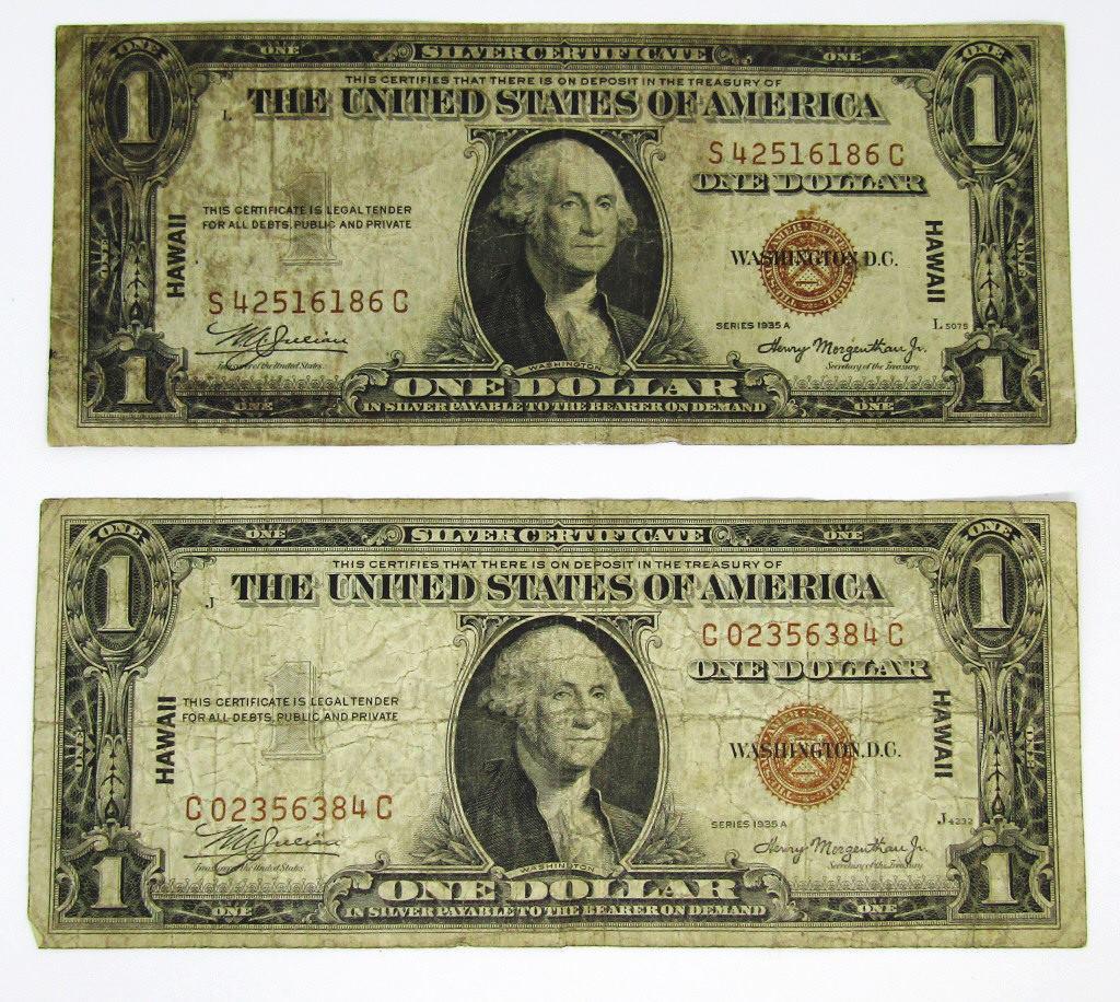 (2) 1935A $1 "HAWAII" SILVER CERTIFICATE (1 of 2)