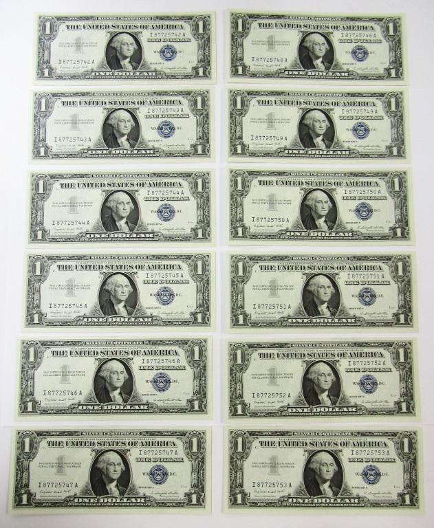 (12) CU $1 CONSECUTIVE # SILVER CERTS (1 of 3)
