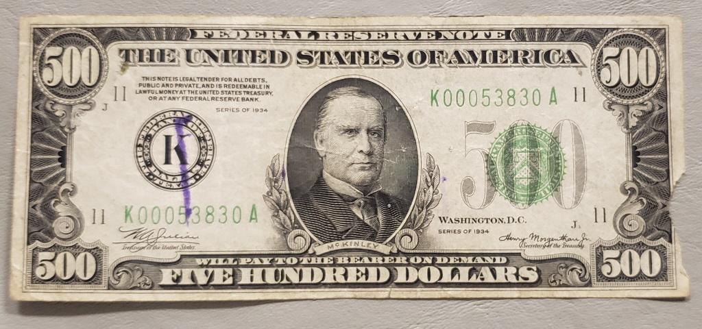 1934 $500 FEDERAL RESERVE NOTE (1 of 2)