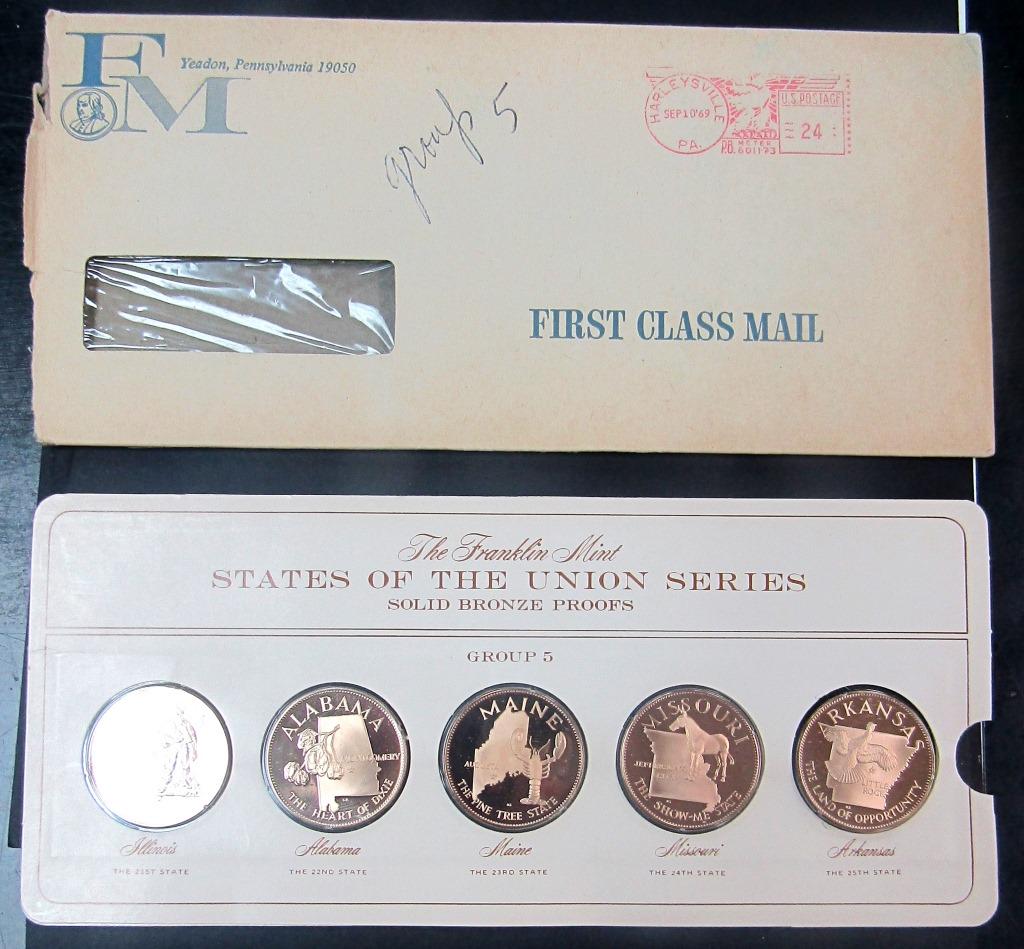 1969 Franklin Mint States of the Union: SOLID BRONZE PROOFS (5) GROUP 5