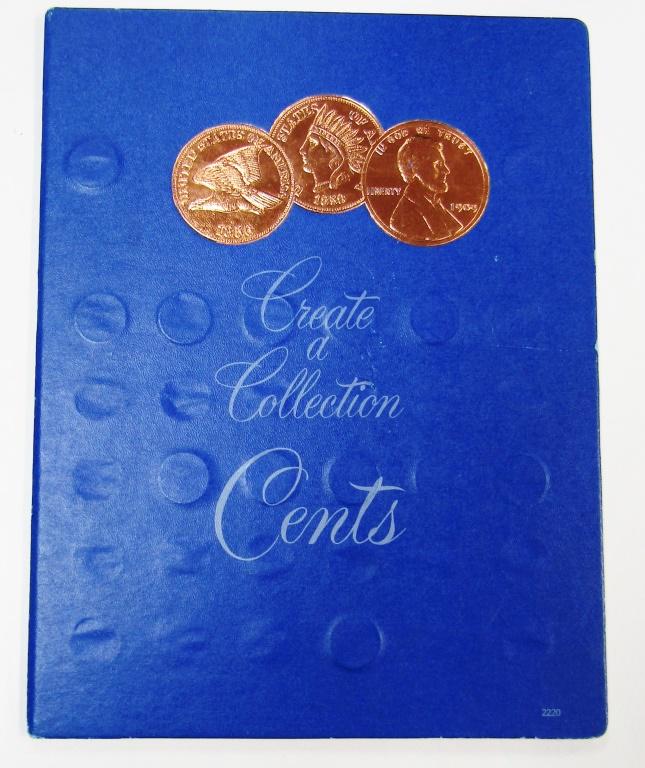 CREATE A COLLECTION CENT BOOK: (6)INDIAN CENTS,: (31)WHEATS 1909 TO 1958-D, (23)LINCOLN CENTS