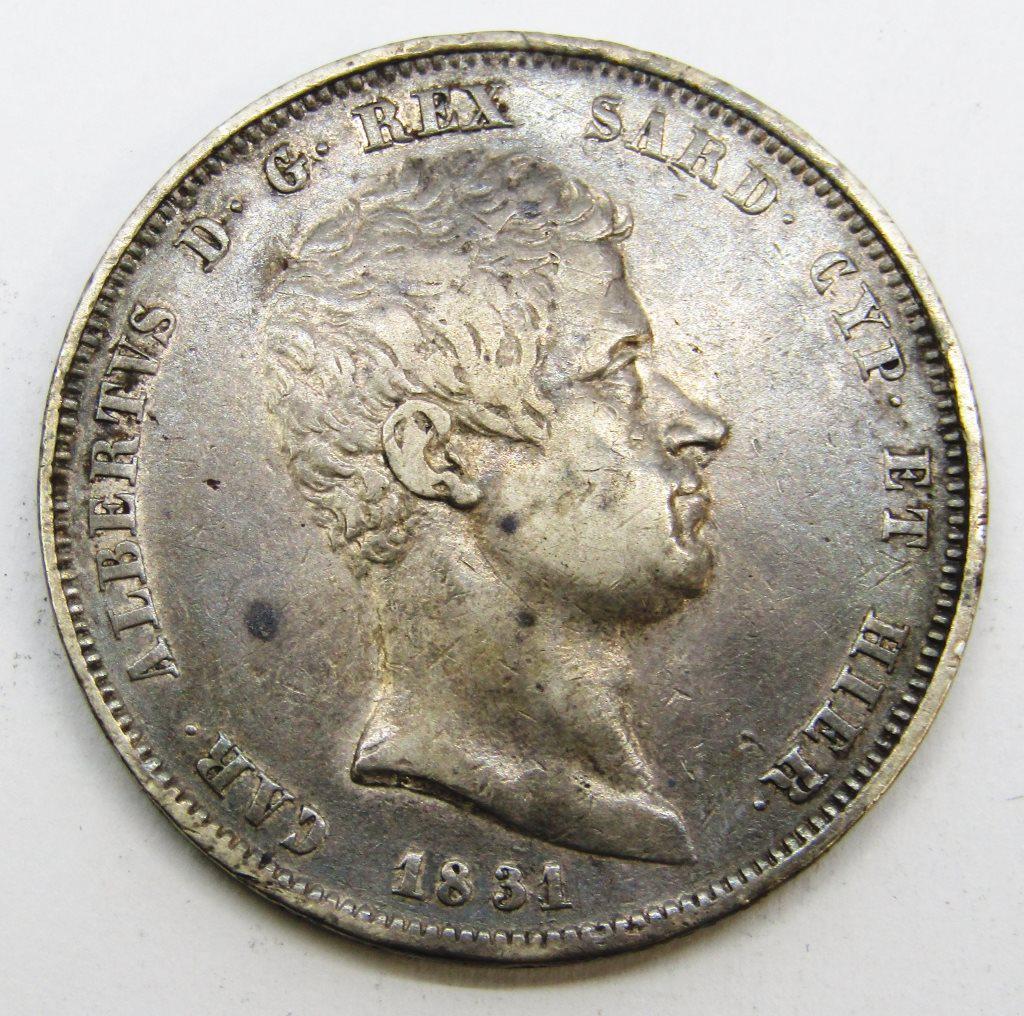1831 Kingdom of Sardinia Carlo Alberto 5 Lire (1 of 2)