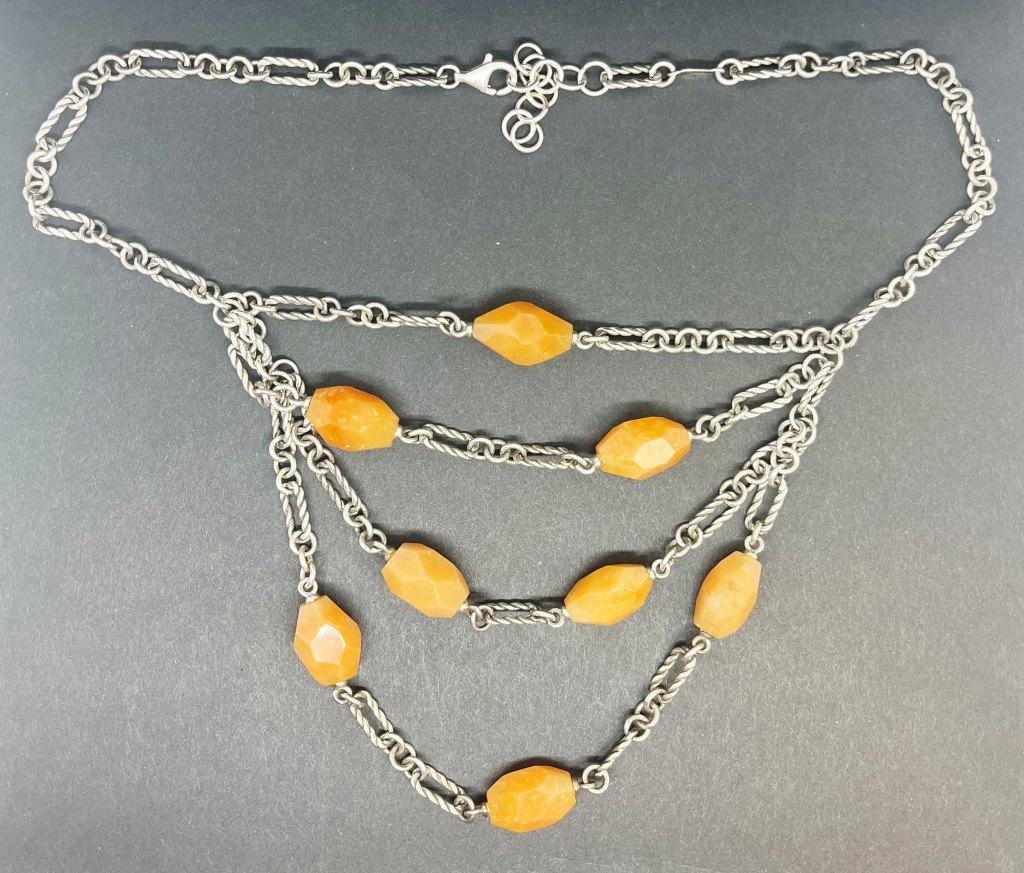 MULTI STRANDED STERLING NECKLACE WITH PEACH (1 of 4)