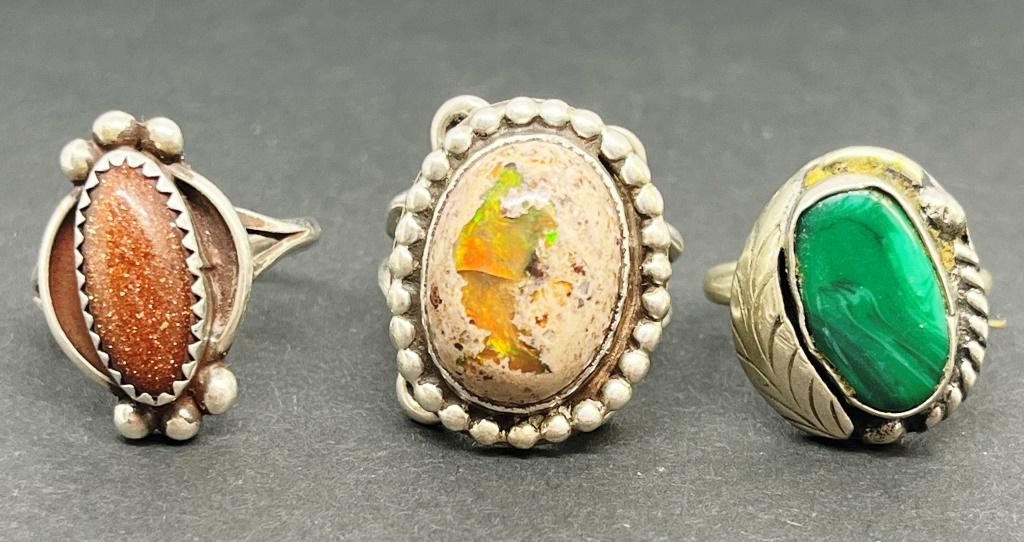 3-SOUTHWESTERN STERLING RINGS WITH STONES (1 of 7)