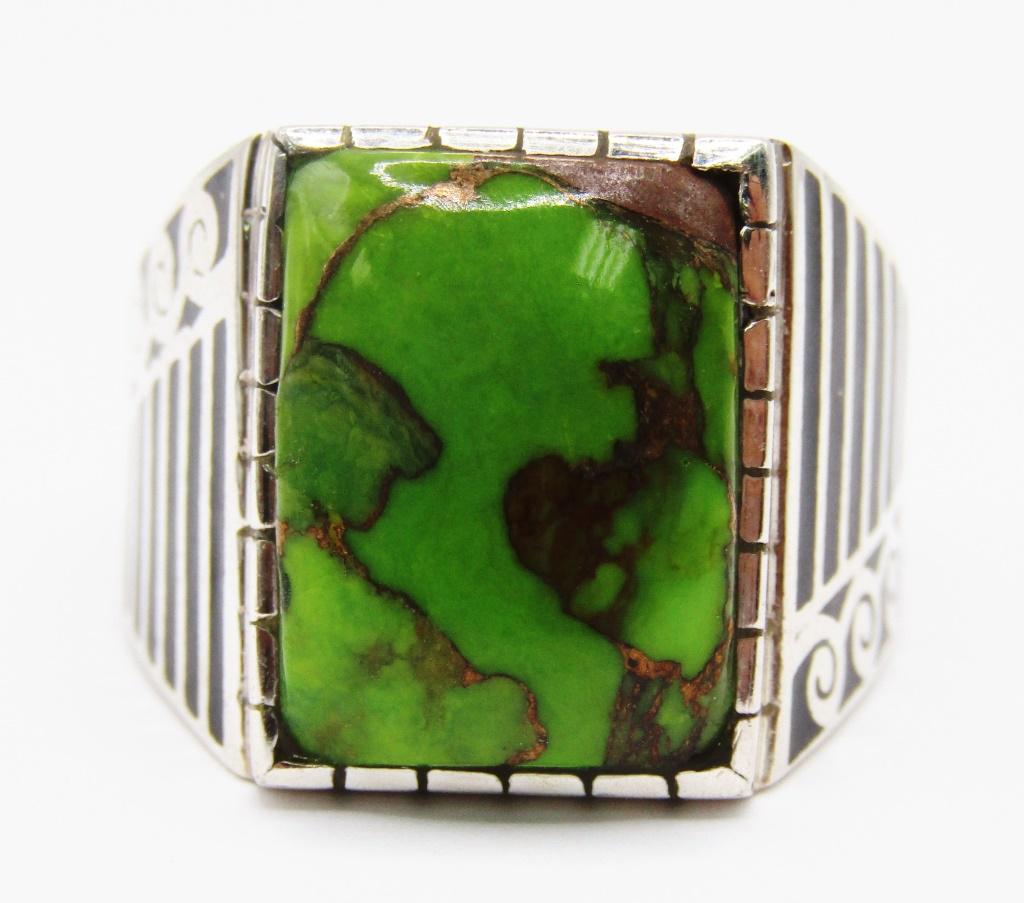 STERLING MEN'S GASPEITE RING WITH BLACK ENAMEL (1 of 6)