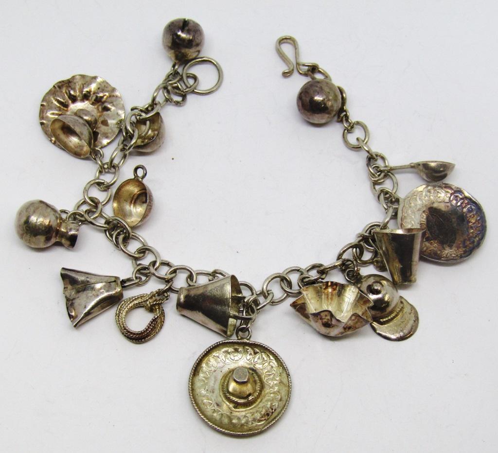 VINTAGE STERLIING CHARM BRACELET LOADED: WITH SOUTHWESTERN CHARMS-TOTAL 13 DWT