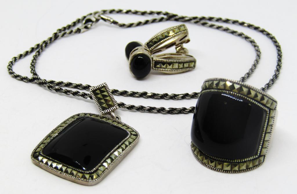 3-PIECED STERLING MARCASITE SET WITH BLACK (1 of 4)