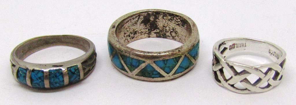 3-STERLING MEN'S RING BANDS (2)WITH TURQUOISE (1 of 2)