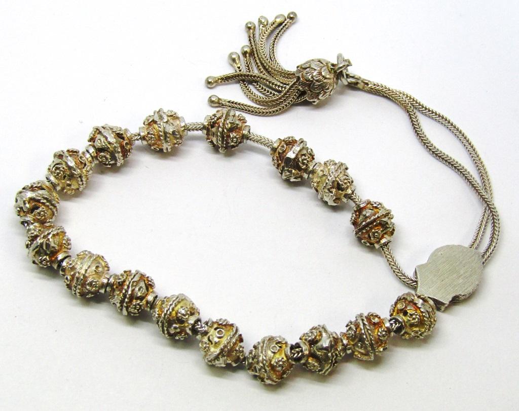 VINTAGE STERLING BEADED BRACELET WITH TASSLE: TOTAL 17 DWT