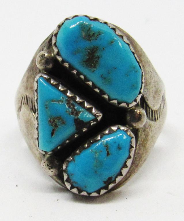 SOUTHWESTERN STERLING RING WITH (3)TURQUOISE (1 of 3)