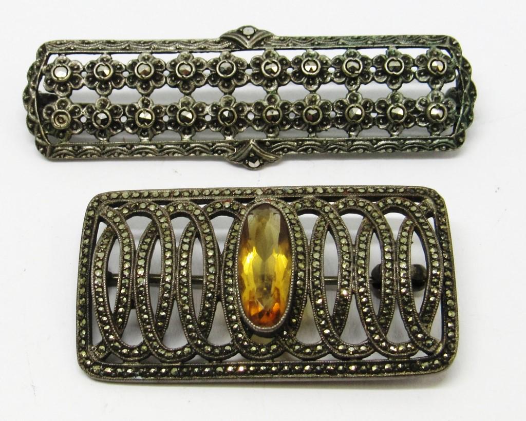 2-VINTAGE STERLING MARCASITE BROOCHES: TOTAL 12 DWT